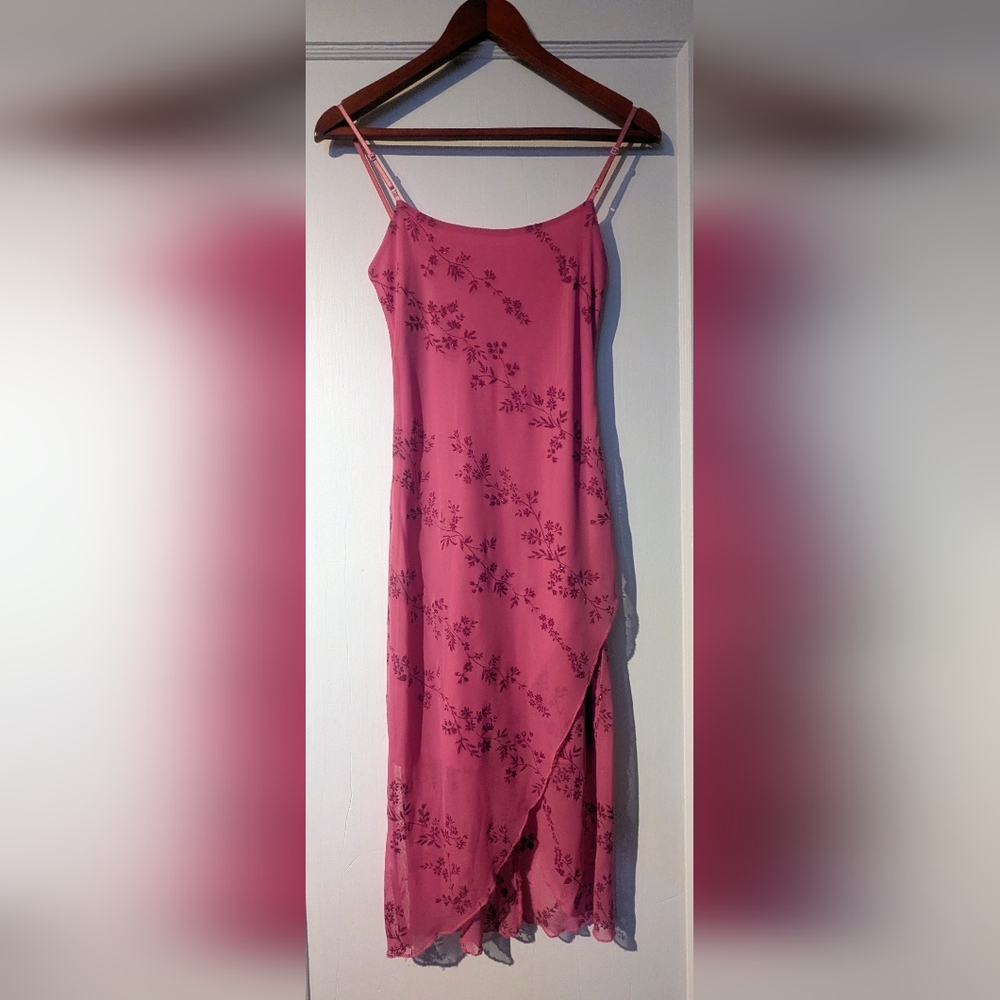 Vintage City Triangles Pink Sheer Floral Lined Dress W/Adjustable Straps